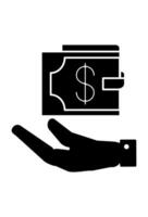 Hand holding wallet with dollar. Payment received cash in hand vector