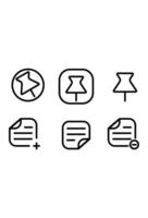 Pin and document icons for various actions. Set of outline icons. pins, new, and edited documents vector