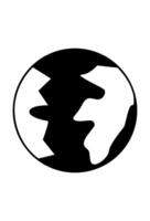 Black and white monochrome globe, stark contrast, simple, iconic vector