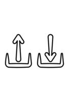 Upload and download arrows within boxes. Outline icons for data transfer vector