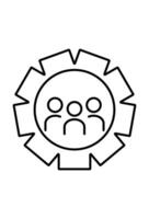 Teamwork icon three people within a gear, symbolizing collaboration vector