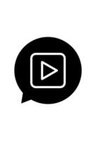 Play button icon in speech bubble. Media playback symbol, chat bubble. play sign, message balloon vector