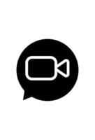 Black chat bubble icon. Stylized camera symbol in speech balloon vector