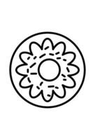 Simple line art donut with sprinkles. Outline icon of a sweet, round donut vector