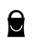 Black shopping bag icon with a smile. Smiling shopping bag symbol, sleek and simple vector