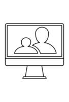 Monitor showing two user outlines, symbolizing online meeting. conference icon, computer display with two person silhouettes vector