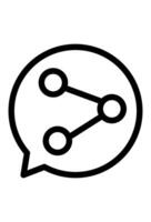 Circular share icon within a speech bubble.Black outline social sharing symbol. Speech bubble with connection dots vector