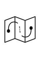 Folded map with two marked points and a path. Navigation icon. a journey marked on a map vector