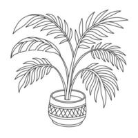 Line art yellow palm in pot drawing with editable stroke Icon. vector