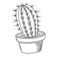 Cute of black and white sketch cactus isolated on white background. line drawing and home decor. vector