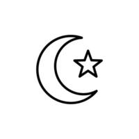Simple line art icon of a crescent moon and star, a common symbol in Islam. vector