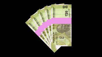 Indian rupee money 20 INR banknotes bundle animation video