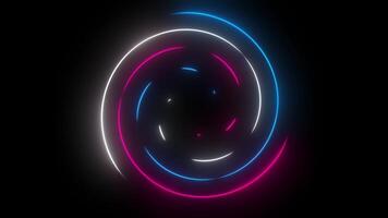 Neon Glowing Lines Rotating in a Circular Direction on a Black Background. 4K video