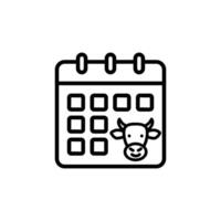A simple calendar icon with a cow graphic. Perfect for dairy farming and agriculture related schedules. vector