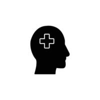 Simple icon depicting a head and a cross, symbolizing healthcare and medical attention. vector