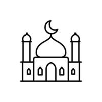 Simple line art icon of a mosque, depicting Islamic architecture. Perfect for websites or apps. vector