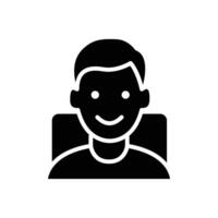 A simple black and white icon of a smiling male face. Perfect for user interfaces or online profiles. vector