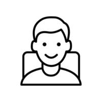 A simple line art icon depicting a happy young man. Smiling face, clean design. vector
