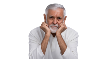 Pensive Senior Man with Hands on Face, Isolated, cut out transparent png
