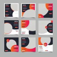 A set of four social media banners with orange, black and white designs vector