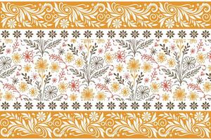 minimal cotton flower and leaf sketch pattern with elegant border for fabric printing pillow covers and table top use vector
