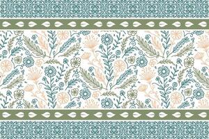 abstract floral line art border pattern with natural leaves for home textile table top designs and fabric printing projects vector