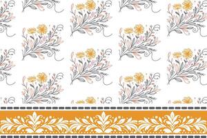 natural cotton flower border pattern with linear sketch design for stylish textile applications and fashion prints vector