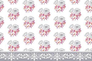 botanical line art pattern with structured floral border for wrapping paper fashion fabric and home textile items vector
