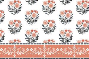 hand drawn line floral design with repeating border for wrapping paper pillow covers and decorative textile prints vector