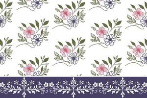 abstract floral line pattern with continuous flower border for table top textile applications and fashionable fabric prints vector
