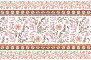 contemporary single line rose and leaf pattern with border for fashion fabric kitchen textile and repeat surface design vector