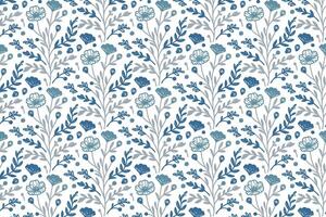 blue continuous line pattern of cotton flowers for textile print design wrapping paper and stylish home accessory fabrics vector