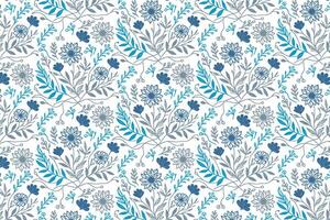 floral blue pattern with rose and cotton line sketches for trendy textile design applications in fashion and kitchen use vector