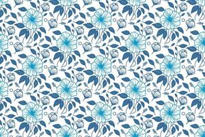 blue outline floral pattern with single line sketches of trendy flowers for modern textile applications and wrapping fabric vector