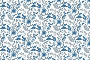 blue floral pattern design with continuous outline flowers and leaves ideal for hand drawn textile prints and table top fabric vector