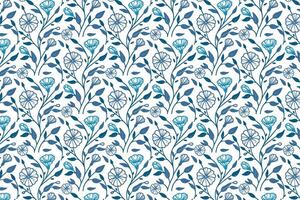blue flower line art pattern featuring minimal cotton flower illustrations perfect for table top textile and pillow printing vector