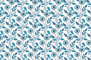 floral sketch pattern in blue featuring one line flowers and nature elements for fabric wallpaper and home textile design vector