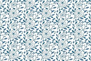 blue floral line art pattern with cotton and rose sketches perfect for textile use in bedsheets pillowcases and packaging vector
