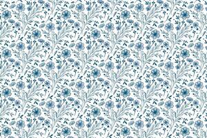 abstract botanical rose and leaf pattern in blue with hand drawn lines for fashion textile fabric and wrapping packaging vector