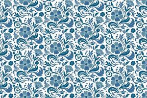 continuous floral design in blue with single line roses and cotton flowers for use in fashion textile and print projects vector