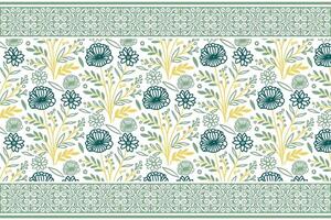 modern cotton flower outline pattern with a continuous border for decorative wrapping paper fabric texture and home decor vector