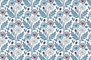 blue pattern of hand drawn floral outlines with single line cotton flowers for wrapping packaging and textile applications vector