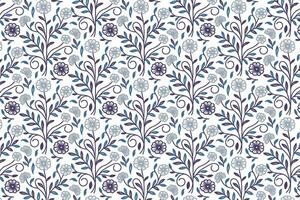 abstract botanical sketch pattern in blue with cotton flower motifs for textile applications wrapping paper and kitchen wear vector