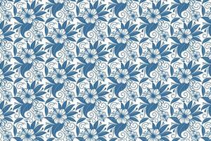 trendy blue floral pattern with simple and abstract line drawings for textile printing wrapping paper and bedsheet fabric vector
