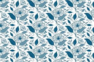 hand drawn blue floral line pattern with continuous rose outlines for packaging fabric pillow textile and table covers vector