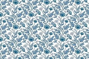 blue rose and cotton flower pattern in continuous sketch line art for wrapping textile designs and modern pillow fabrics vector