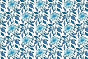 cotton flower blue outline pattern with continuous hand drawn rose sketches for fashion wrapping textile and print design vector