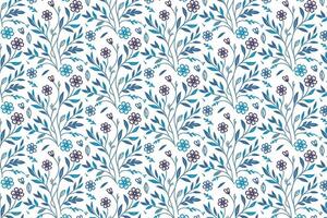 modern botanical floral design in blue with outline rose drawings for fashion textile applications and fabric pattern uses vector