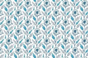 floral pattern design in blue featuring hand drawn outline sketches of nature inspired flowers for fabric and wrapping vector