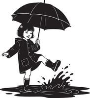 Stylized Silhouette of Child Playing in Rain vector